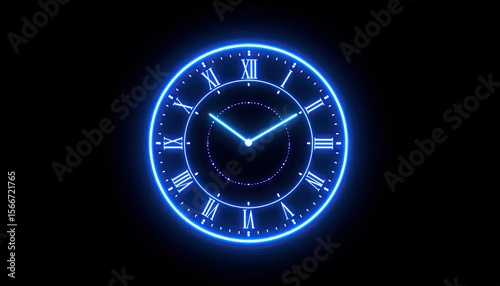 Neon Blue Holographic Clock Displaying Time Against A Dark Background