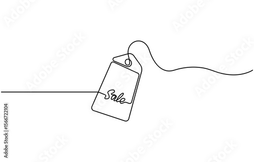 Black Friday sale concept in continuous line. Tag emblem with percent discount, single line on a white background, isolated vector illustration.
