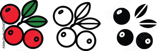 Cherry fruit vector set with colored, outline, and silhouette styles