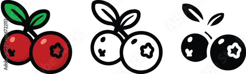 Cherry fruit vector set with colored, outline, and silhouette styles