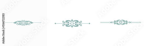 Set of three ornamental symmetrical page dividers in exquisite dusty green colors
