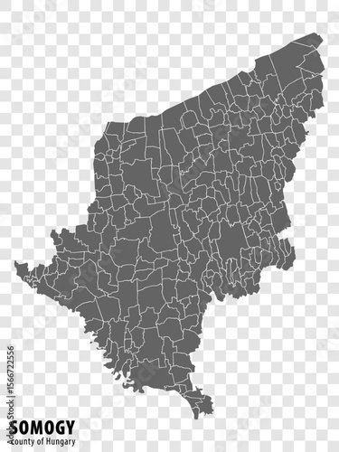 Blank map Somogy  County of Hungary. High quality map Somogy  County with municipalities on transparent background for your web site design, logo, app, UI. Hungary. EPS10.