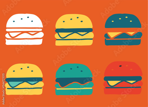 Hamburger different styles icon set. Hamburger Icon Packs Fast Food Line Art Collection Burger set vector design.