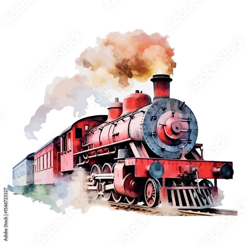 A vintage steam locomotive billows smoke through a forest railway, evoking nostalgia for old train travel in the mountains