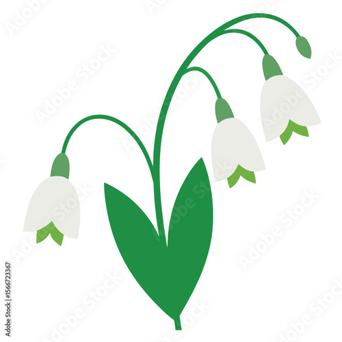 Delicate lily of the valley flowers with soft white bell shaped blooms and subtle green foliage illustration