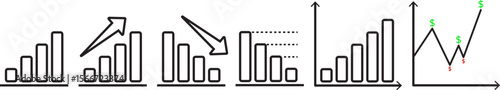 Minimal Business Charts Icons Set vector illustrations  Growth, Decline, Analysis, Investment Collection of Line Graph Icons Upward Downward and Fluctuating Trends Illustrated