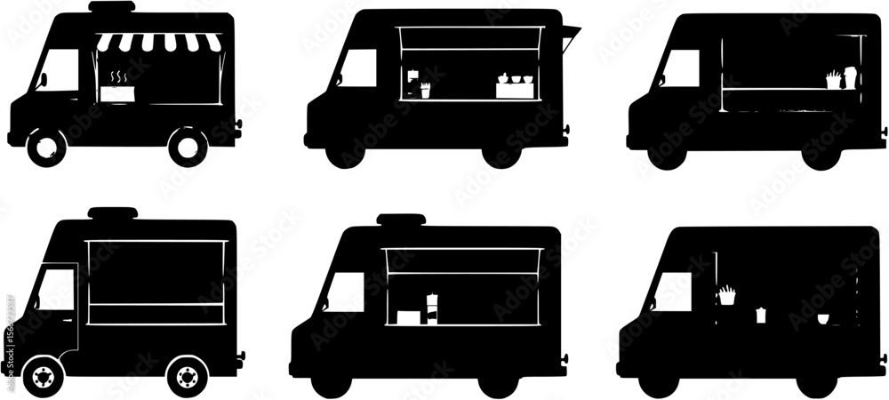 custom made wallpaper toronto digitalAngled side view silhouette design of a food truck with open serving window, food truck, food, truck, vehicle, mobile, street food, fast food, eatery, restaurant, cafe, catering, business, silhouette