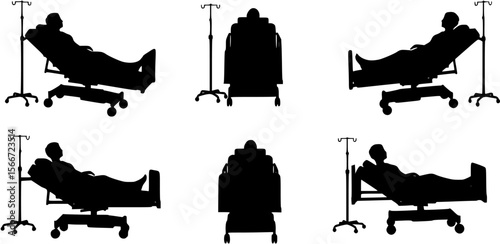 vector silhouette woman lying in hospital bed .Generative AI
