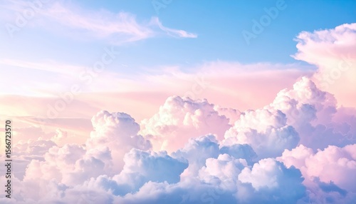 Vibrant Pink And Blue Cloudscape With Fluffy White Cumulus Against A Pastel Sky