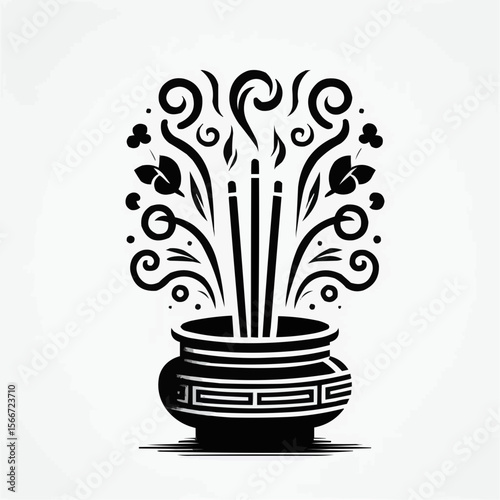 incense pot with aromatic smoke and floral design for relaxation and spirituality illustration concept