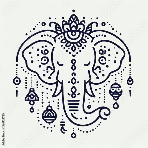 ornate elephant head with decorative elements for spirituality and decoration illustration concept