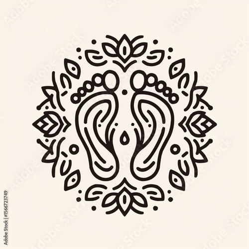 ornate foot print design with floral elements for wellness and spirituality illustration concept
