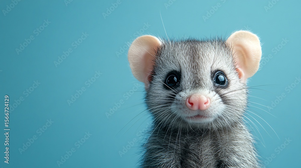 adorable ferret puppy close-up with bright blue background adorable ferret puppy close-up with bright blue background