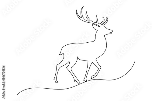 Minimalist deer one line drawing in modern simple outline vector art illustration
