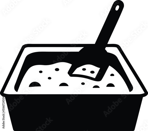 Silhouette of a cat litter box with a scoop for pet care
