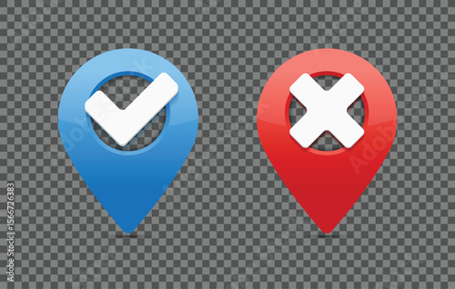 Blue and red pin for maps and navigation systems. Right and wrong location. Vector illustration. Free Download Blue and red pin for maps and navigation systems. Right and wrong location. Vector illustration. - GFXLoad