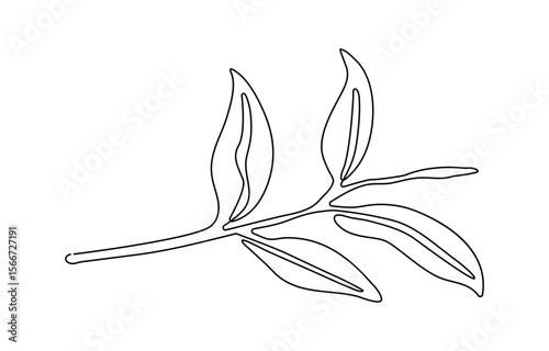 Single one line drawing healthy organic tea leaves for plantation logo identity. Fresh tender bud of tea shoot concept for tea leaf icon. Modern continuous line draw design graphic vector illustration