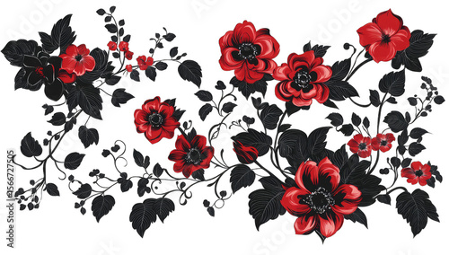 Dark red flowers on black vines
