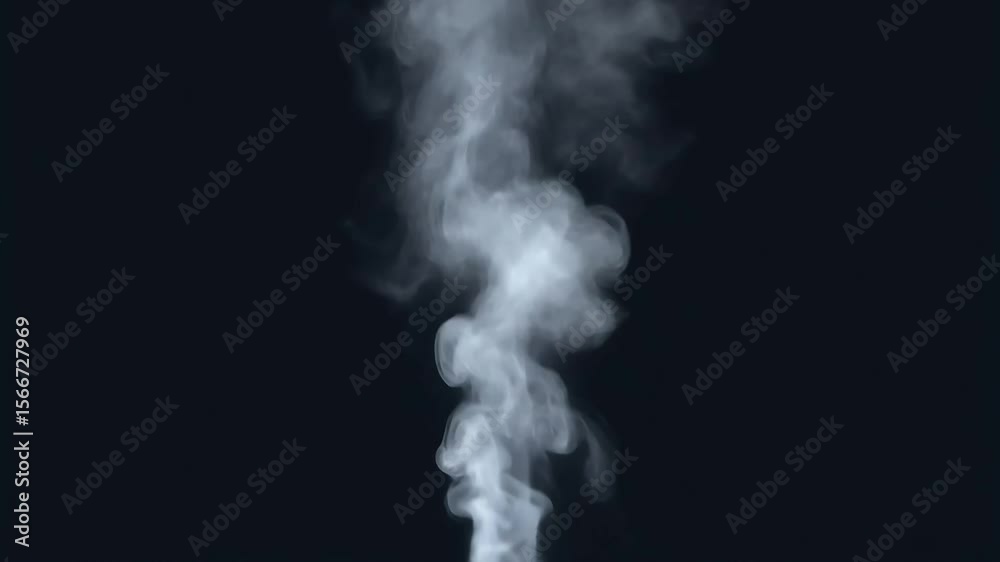 Isolated white smoke slowly rising on a deep black background, smooth and natural motion, minimal and clean, loopable style, ideal for intro, transitions, or overlays.