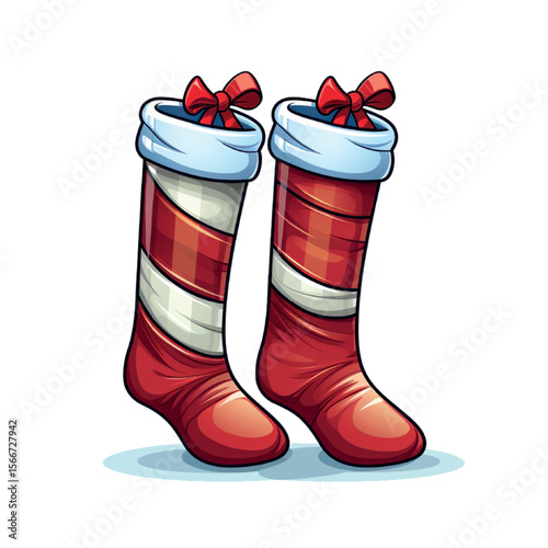 Here's a concise description:

Red Christmas boots with gifts, isolated footwear for winter fashion