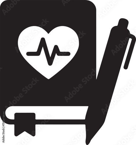 Silhouette of a journal and pen, symbolizing mental health journaling, self-reflection, and emotional healing. EPS file.