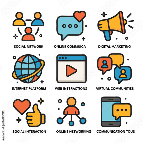 Social media icons for vibrant digital marketing campaigns, suitable for websites, social media posts, presentations, and online advertising materials.