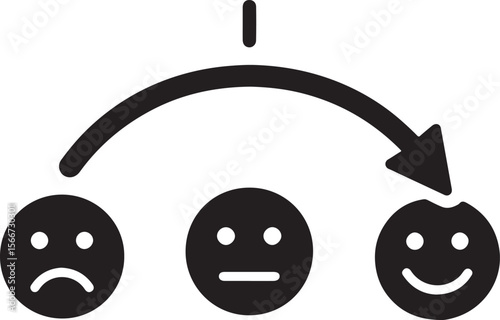 Silhouette of a mood scale from sad to happy, representing emotional spectrum, feelings, and mental health. EPS file.