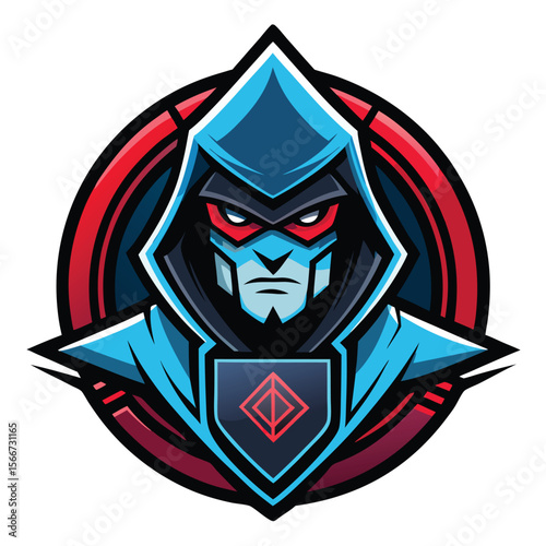 Masked, powerful figure in a stylized design