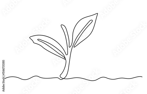 Single one line drawing healthy organic tea leaves for plantation logo identity. Fresh tender bud of tea shoot concept for tea leaf icon. Modern continuous line draw design graphic vector illustration