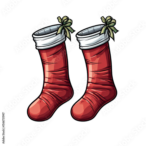 Red Christmas sock isolated on white background, a festive winter footwear decoration