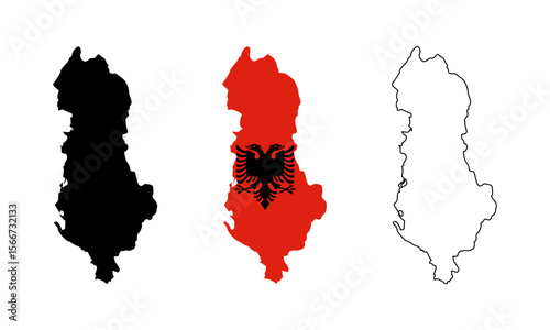 albania map in outline style, black color, color of country flag version.