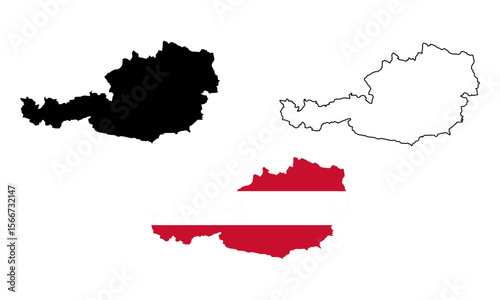 Austria map in outline style, black color, color of country flag version.