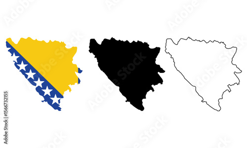 Bosnia and Herzegovina map in outline style, black color, color of country flag version.