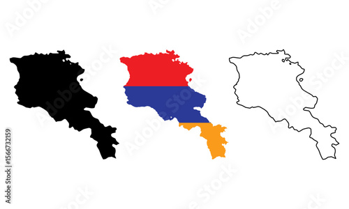 Armenia map in outline style, black color, color of country flag version.