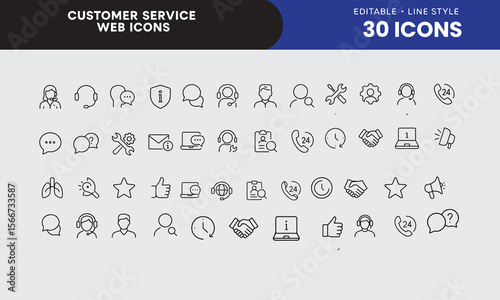 Customer Service icon set. Contains related to assistance, help, operator, feedback, assistant and more. Assistance icon. Minimal icons pack. Pixel perfect. Editable stroke.