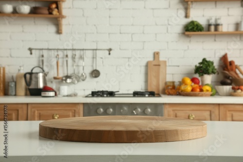 Kitchen podium background food product stand table pedestal display wooden platform Empty podium cou