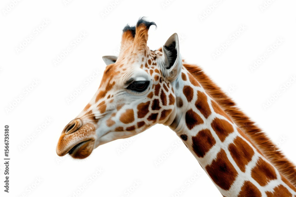 Close Up of Giraffe on White Background. Generative AI isolated, white background Close Up of Giraffe on White Background. Generative AI isolated, white background