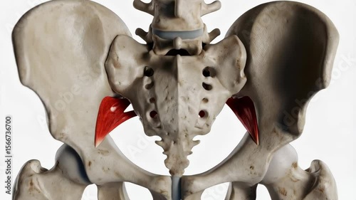 3D rendering of the human pelvic girdle showing the iliacus muscles attached to the inner surface of the ilium bones, part of the skeletal system