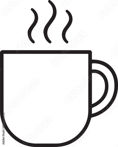 coffee mug icon. hot coffee or tea cup symbol with steam sign. line art vector illustration.