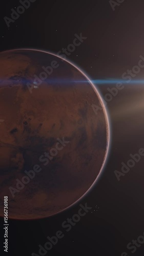 Mars Planet Rotating in the outer space.. Orbiting Planet Mars. Traveling to the red planet Mars in space. Seamless loop. 3d rendering animation.