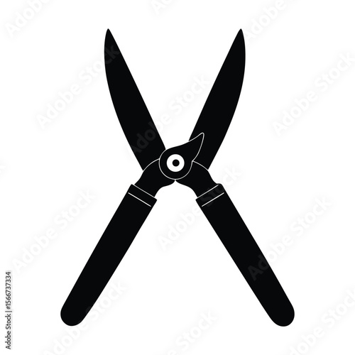 Isolated illustration of a pair of open bladed pruning shears with a clean modern design suitable for gardening or landscaping advertisements