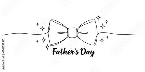 Continuous one line drawing of bow tie with father's day lettering, suitable for Father's Day greeting card and poster, line art style vector illustration.