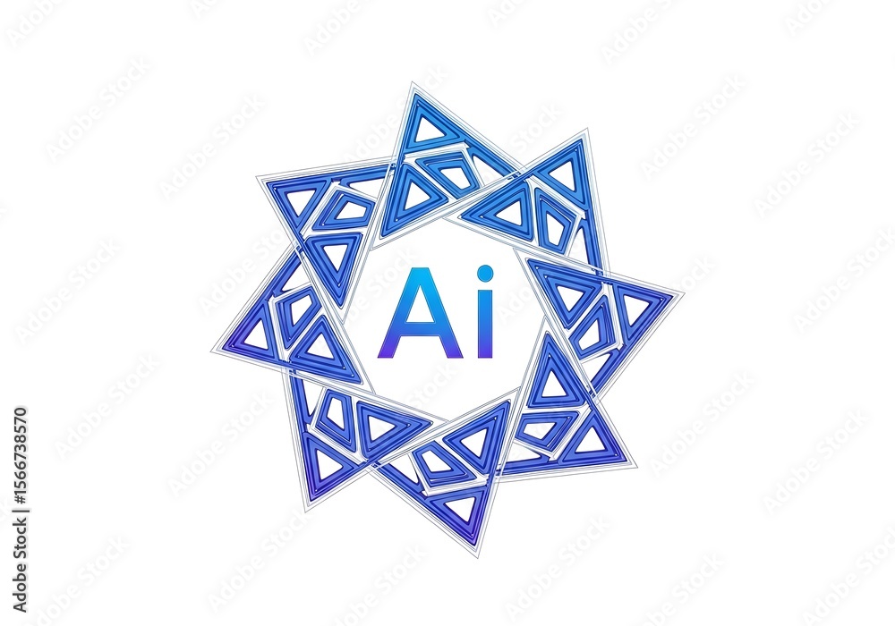 Fototapeta premium Futuristic AI Logo with Geometric Star Shape and Triangle Pattern. (AI Generated)