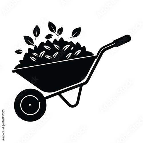 Silhouette of a sturdy wheelbarrow overflowing with rich soil and organic leaves perfect for gardening and landscaping projects