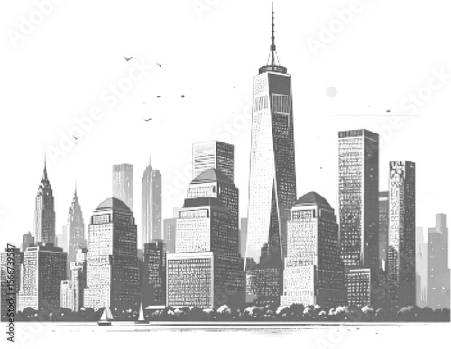 City New York Halftone Cityscape Vector Illustration