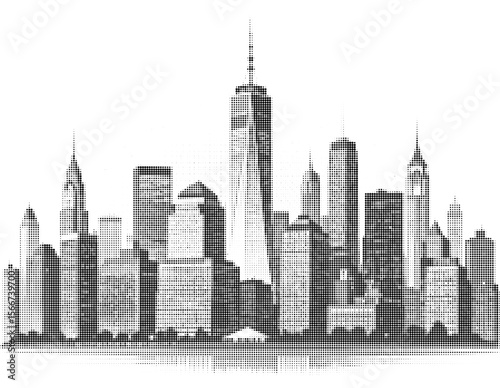 City New York Halftone Cityscape Vector Illustration
