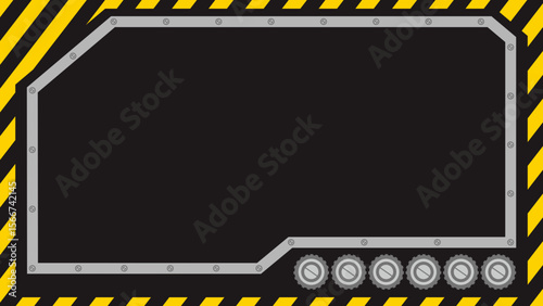 Black and yellow warning diagonal striped line metal under construction background and copy space template.