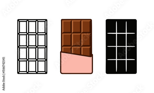 Set of three chocolate bar designs in minimalist, realistic, and silhouette styles
