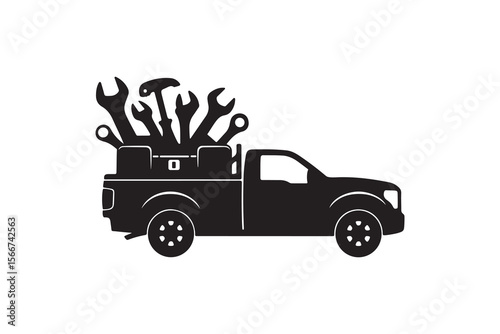 Pickup Truck with Tools Silhouette Illustration 