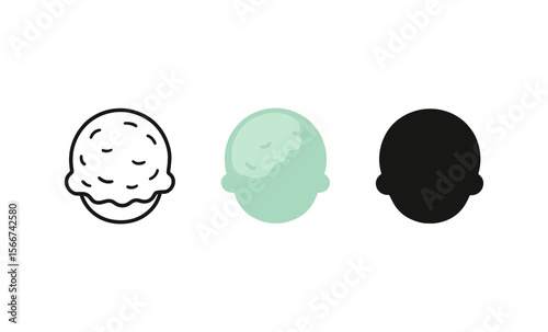 Abstract ice cream scoop trio: outline, mint green, and silhouette
